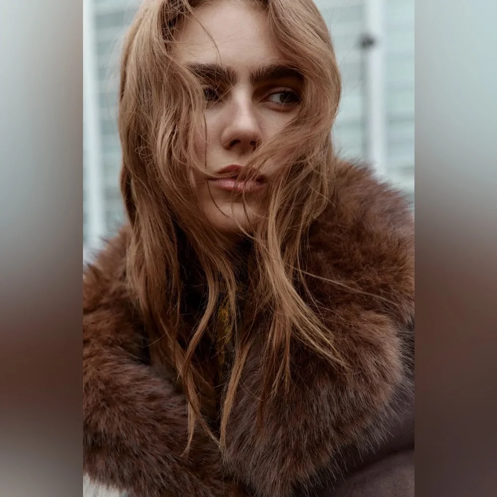 Zara Faux Fur Brown Reversible Jacket Coat